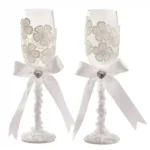COPAS DE NOVIOS DECORADAS ENCAJE BLANCO.